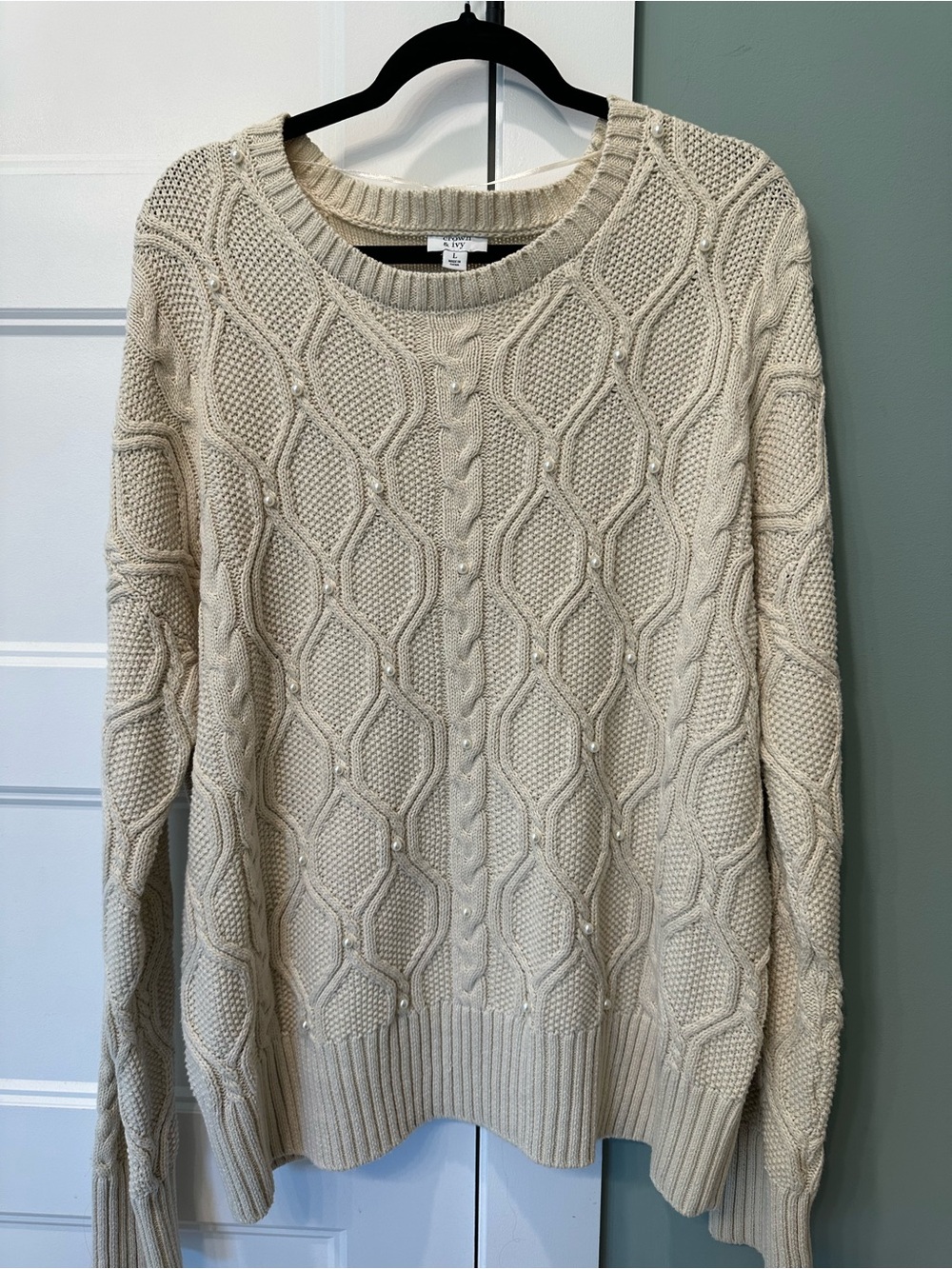Cable Knit Crewneck Sweater - Cream